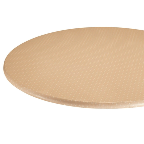Original Vinyl Table Cover with Stitched Elastic Edge for Snug Fit, Sand, 45" - 56" dia. Round