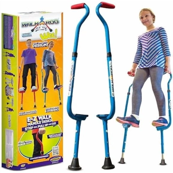 Original Walkaroo Steel 'Wee' Balance Stilts with Adjustable Height for Little Kids & Beginners (Ages 4+ and up to 120 lbs) For Active Play & Excercise; comes in Assorted Colors (Red or Blue)