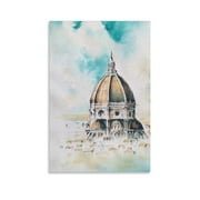 Original Watercolor And Ink Painting, Cathedral of Santa Maria Del Fiore Print Canvas Poster Bedroom Decoration Landscape Office Valentine's Birthday Gift Unframe-style16x24inch(40x60cm)