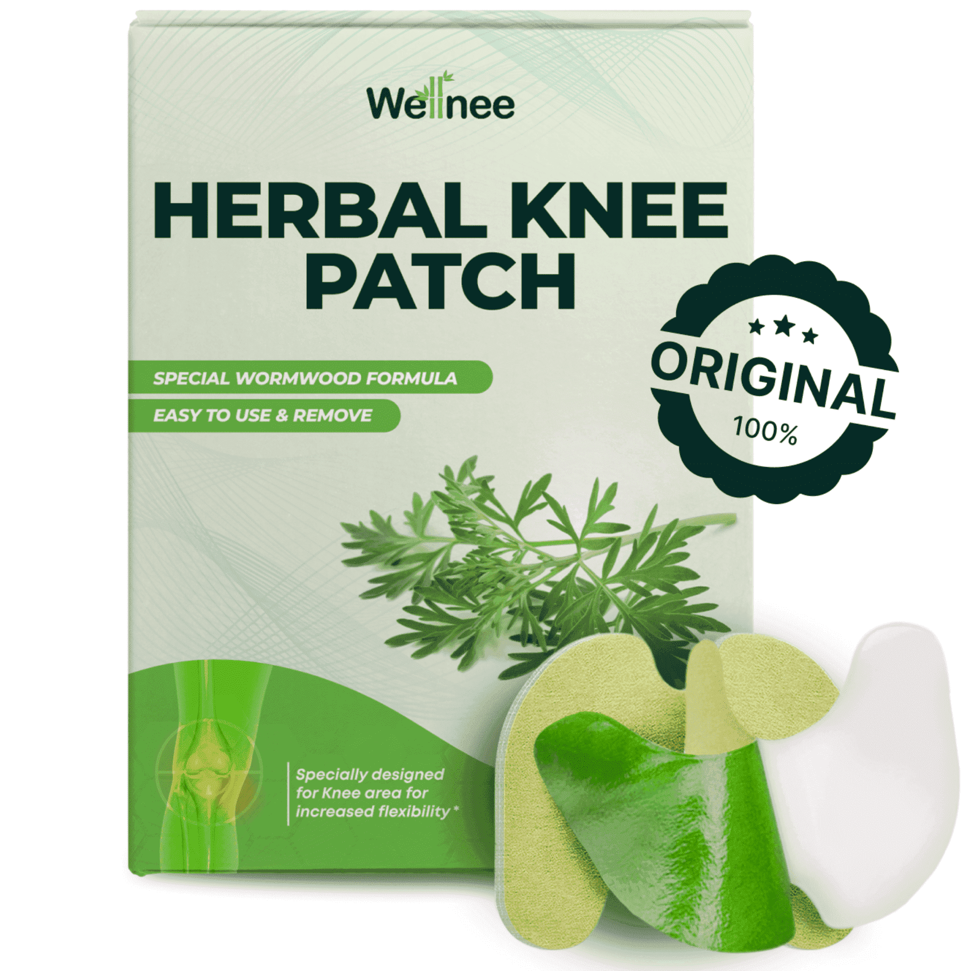 Original Wellnee Herbal Knee Patch - Wellknee Plaster for Knee Support & Muscle Pain - Maximum Strength for a Temporary Relief - Adhesive Heat Patches Made with Natural Herbs for Wellness (10 Pads)
