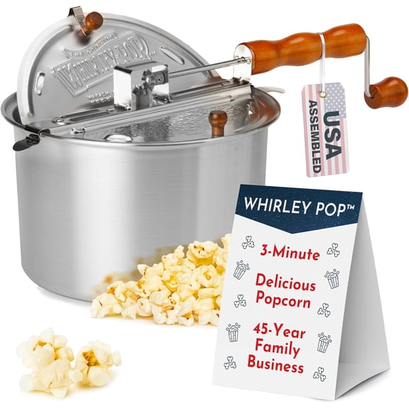 Original Whirley Pop Popcorn Machine 3-Minute Stovetop Maker for Home Movie Snacks & Game Night Aluminum Pot With Nylon ars (Silver)