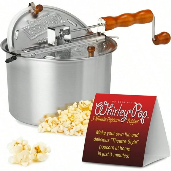 Original Whirley Pop Popcorn Maker Gourmet Popcorn Popper Aluminum Pot With Nylon Gears 3Minute Stove Top Popper Home Movie Night Silver