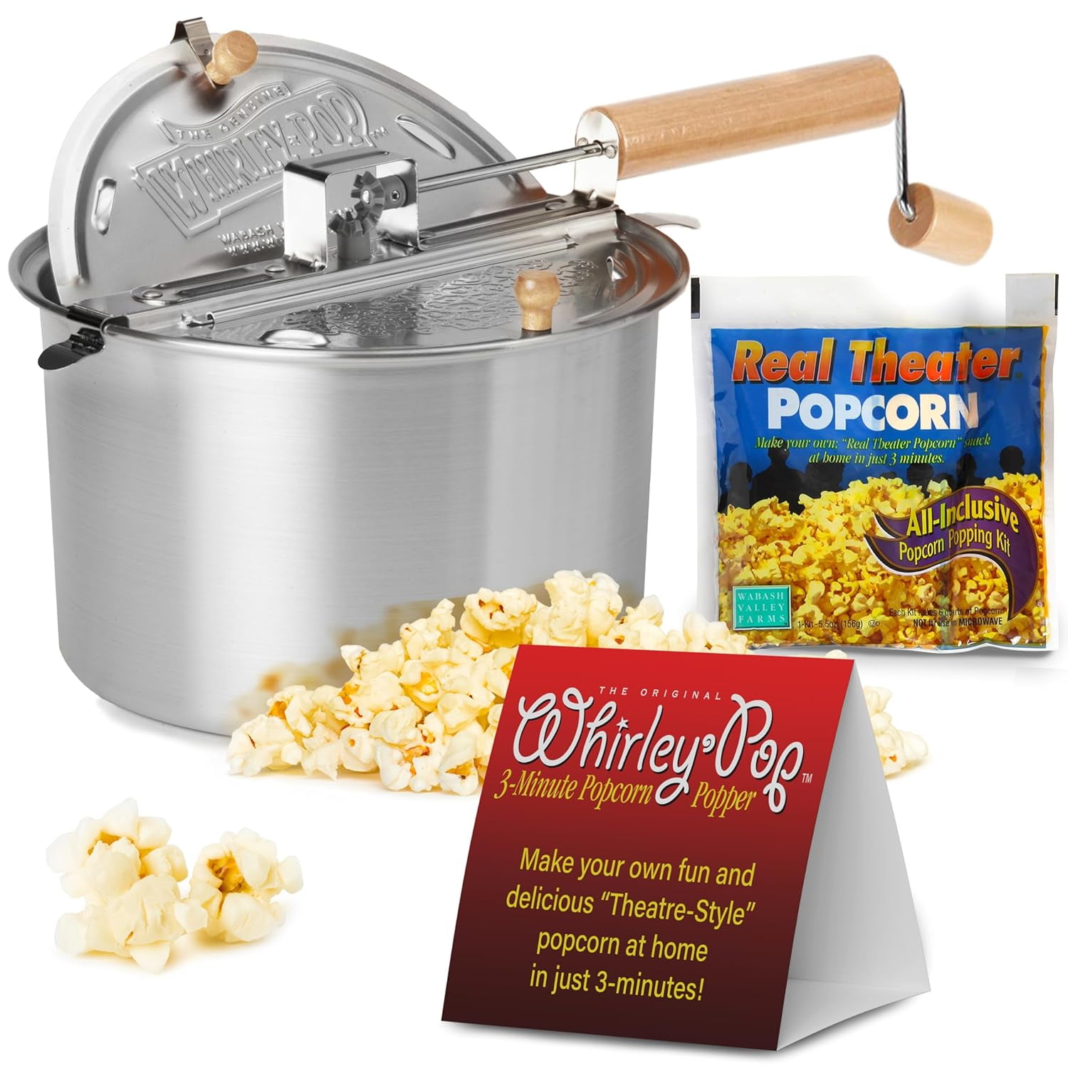 Original Whirley-Pop Popcorn Popper Kit - Metal Gear - Stainless Steel ...