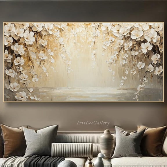 Original White Floral On Boho Abstract Impasto Flower Wall Art Elegant Hand Painted Wall Decor Decor For Living Room Bedroom