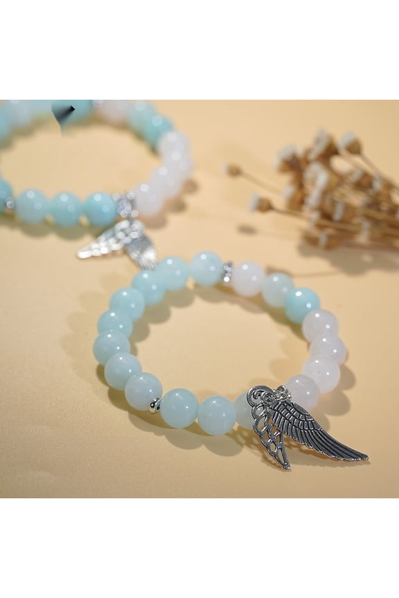 Original White Stone Chalcedony Bracelet Angel Wings Cool High Sense