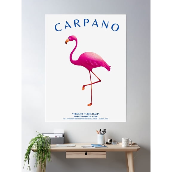 Original White Vintage Italian Carpano Vermouth Martini Aperitif Pink Flamingo Motif Vintage Advertising Poster Ad Poster Wall Art, Modern Wall Decor For Living Room Bedroom, 12x18 UNFRAMED