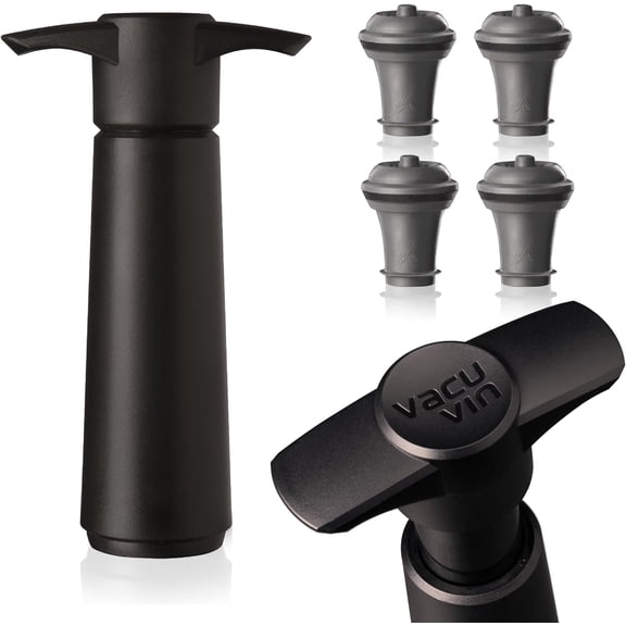 Original Wine Saver with 4 Vacuum Bottle Stoppers Black Wine Preserver Pump for Red or White Wine Manual Air Remover System Airtight Seal Keep Wine Fresh Longer