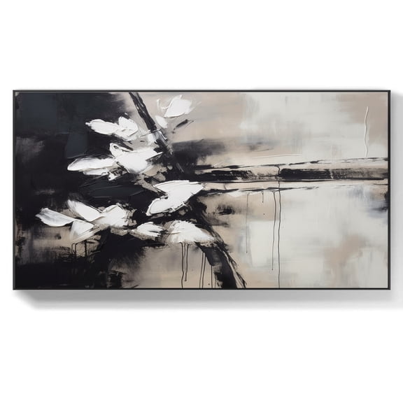 Original abstract black and white canvas oil painting minimalist art texture handmade painting modern oil painting for room decor,(51*102cm)20*40 Inches,Unstretched,Frameless