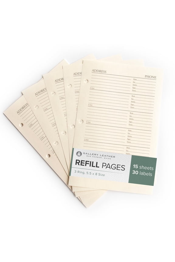 Address Book Refill Replacement Pages - 3 Ring 5.5 x 8 Size, 15 Sheets, 30 Pages for 180 Entries, Quick and Easy Contact Storage and Updates