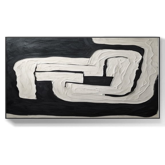 Original black and white paintings white textured wall art black and white abstract art ocean waves abstract art black and white wall art,(102*203cm)40*80 Inches,Unstretched,Frameless