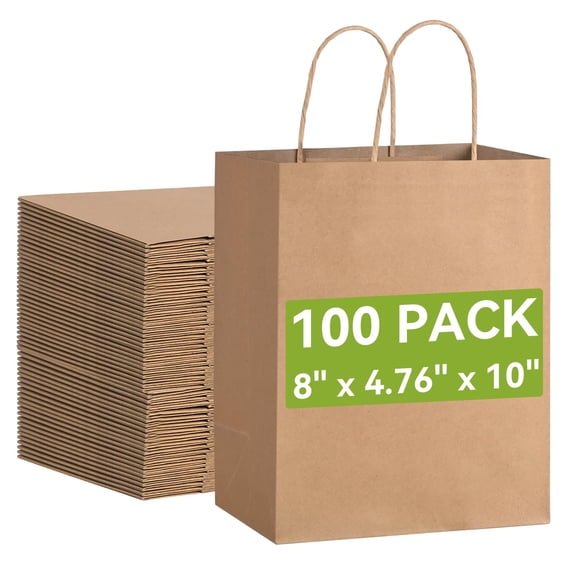Original brown 1 count (Pack of 100) Medium Paper Gift Bags with Handles