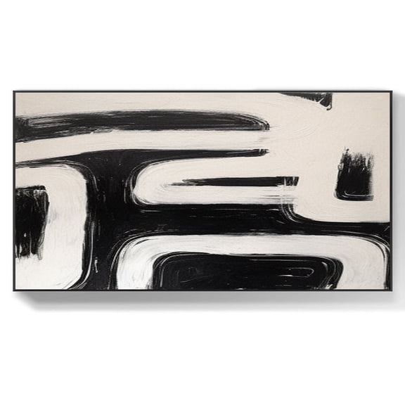 Original brown and white abstract art black and white minimalist painting black and white ocean wave painting white wall art,(61*122cm)24*48 Inches,Unstretched,Frameless