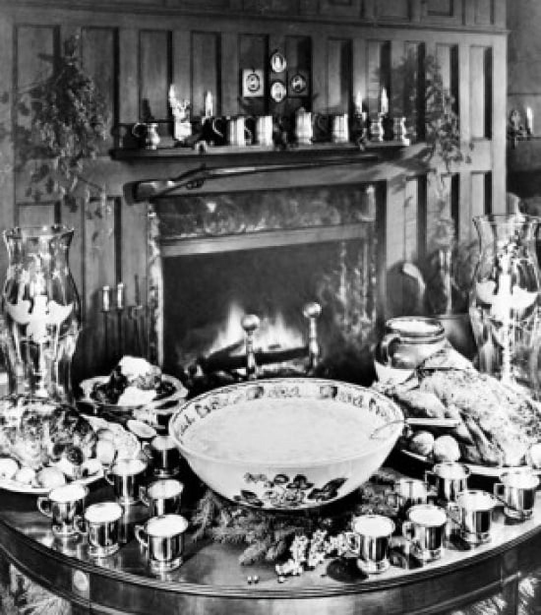 Original colonial eggnog on table by fireplace Canvas Art - (24 x 36)