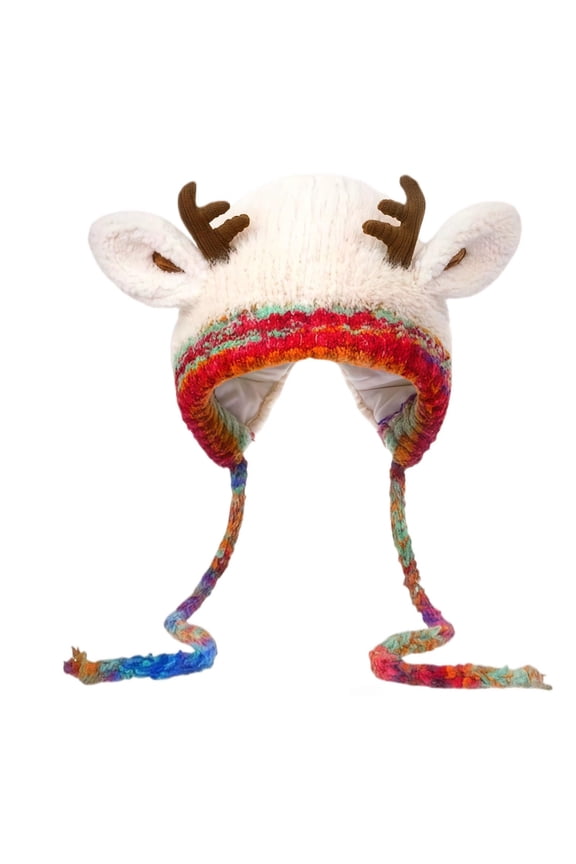 Original design Christmas Antler Hat can be used as a handbag Knitted Ear Protection Windproof Warm Hat (beige)
