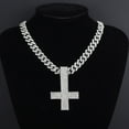 thumbnail image 1 of Original designed men's and women's cross necklace, exaggerated full diamond luxury inverted cross pendant, luxurious 19K gold-plated men's and women's accessories Cuban necklace, 1 of 11