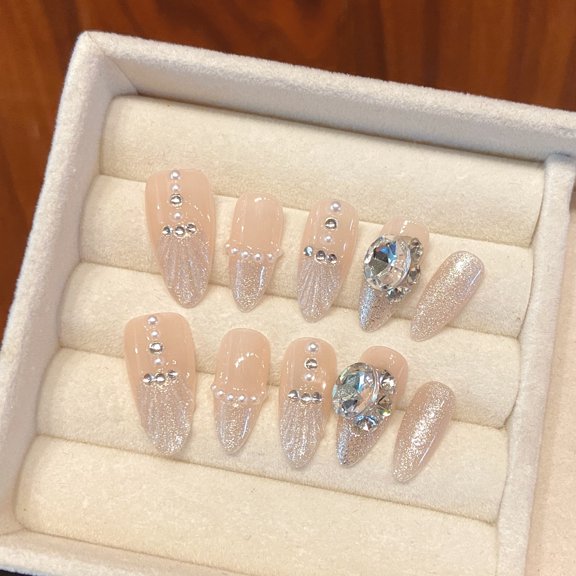 Original handmade armor white diamond armor gradual change French cat eye shell removable nail patch