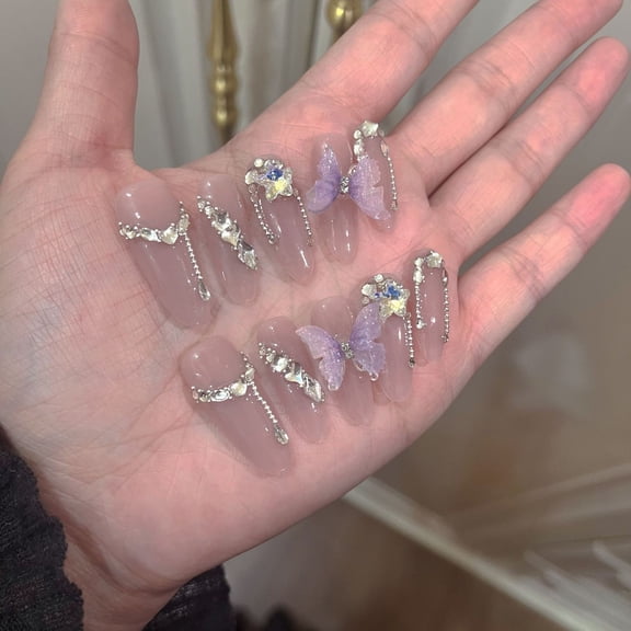 Original handmade wear nail mashed taro Bobo taro purple handmade temperament nail art nail sticker long exquisite butterfly