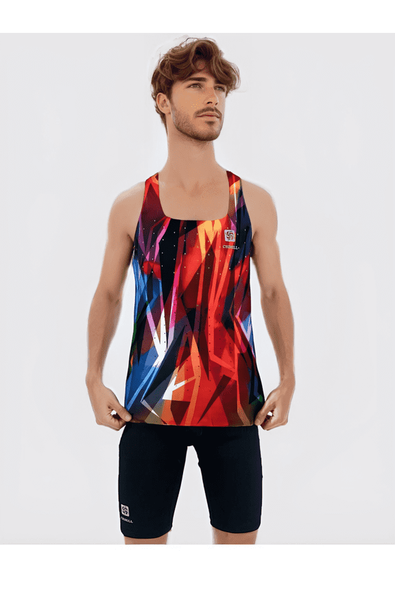 Original lightweight running vest, heat-pressed design, breathable, reflective markings