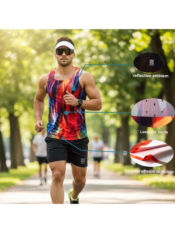 Original lightweight Men's running singlet, heat-pressed design, breathable, reflective markings
