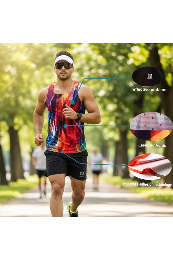 Original lightweight Men's running singlet, heat-pressed design, breathable, reflective markings