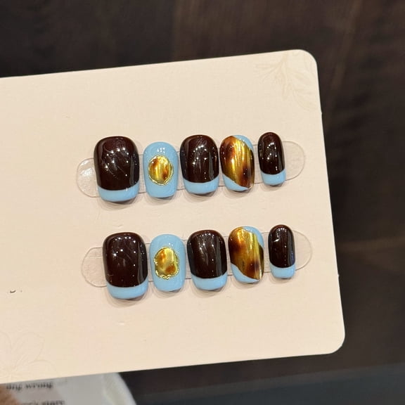 Original real shot [Amber Factor] Golden Pinch Wear Nail Doudou Nail Short Nail Patch Fake Nails