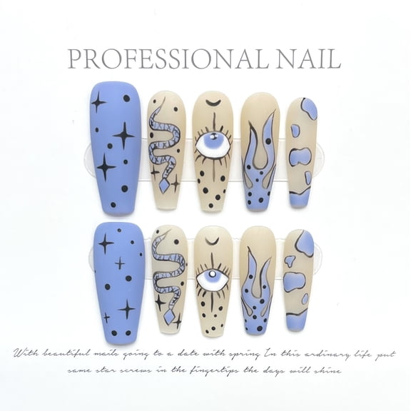 [Original real shot] Hand-painted snake personalized spice girl graffiti blue matte monster eye hand-worn nail piece European and American style