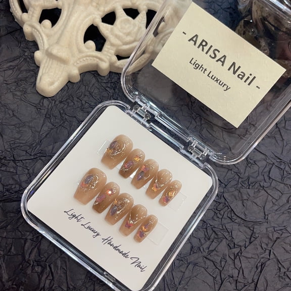 [Original real shot] Maillard color spray gun hand-worn nail piece light luxury pure handmade high quality control nail