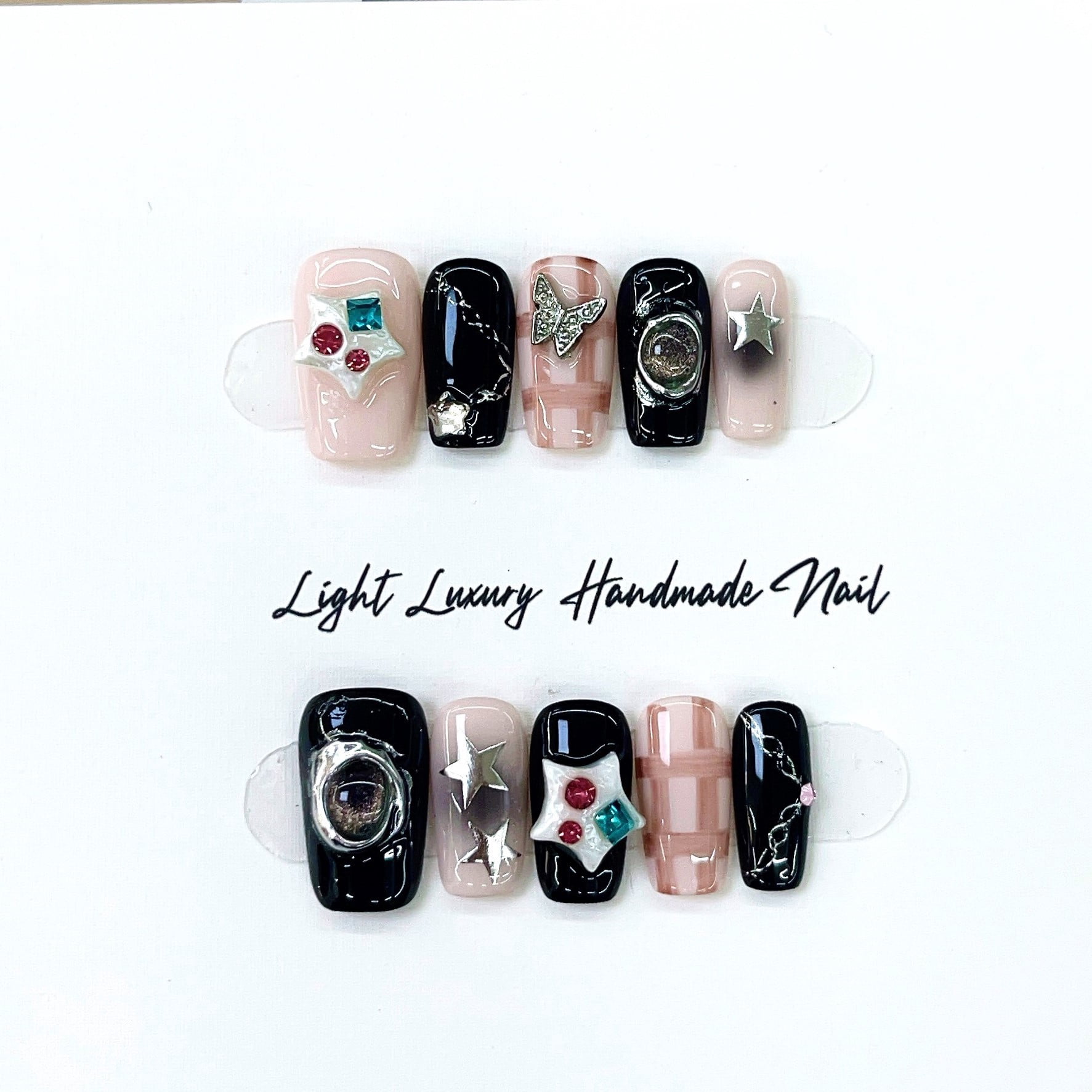 [Original real shot] Pink hand-painted plaid pattern hand-worn nail piece light luxury pure handmade high-quality control nail