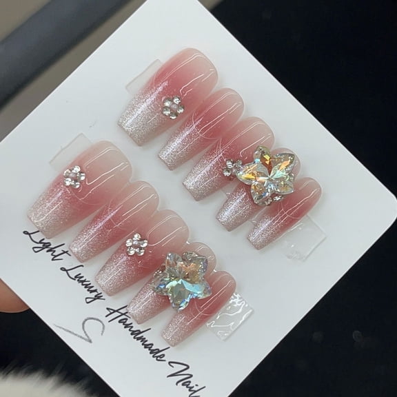 [Original real shot] The spray gun gradually changes the K9 snowflake drill hand-worn nail piece, light luxury pure handmade high-quality nail control