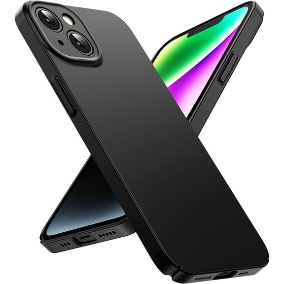 OriginalFit Slim Case for iPhone 14 6.1'', Ultra Thin Sturdy Protective Phone Case with Full Camera Protection & Anti-Scratch & No Fingerprint Hard Matte Back Cover, Silky-Touch, Black