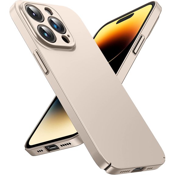 OriginalFit Slim Case for iPhone 14 Pro 6.1'', Ultra Thin Sturdy Protective Phone Case with Full Camera Protection & Anti-Scratch & No Fingerprint Hard Matt Back Cover, Silky-Touch, Gold