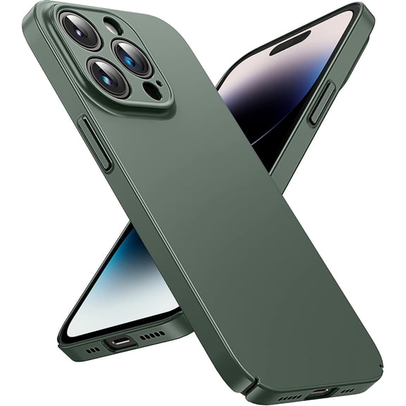 OriginalFit Slim Case for iPhone 14 Pro 6.1'', Ultra Thin Sturdy Protective Phone Case with Full Camera Protection & Anti-Scratch & No Fingerprint Hard Matte Back Cover, Silky-Touch, Green