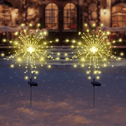 2 Pack Solar Firework Lights, 120 LED Solar Christmas Lights Outdoor Waterproof with 8 Modes for Outdoor Christmas Decorations, Warm White