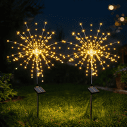 2 Pack Solar Outdoor LED Firework Lights – 120 LED Warm White Waterproof Lights, Color Changing Solar Lights for 4th of July & Party, for Yard, Patio, Porch & Pathway