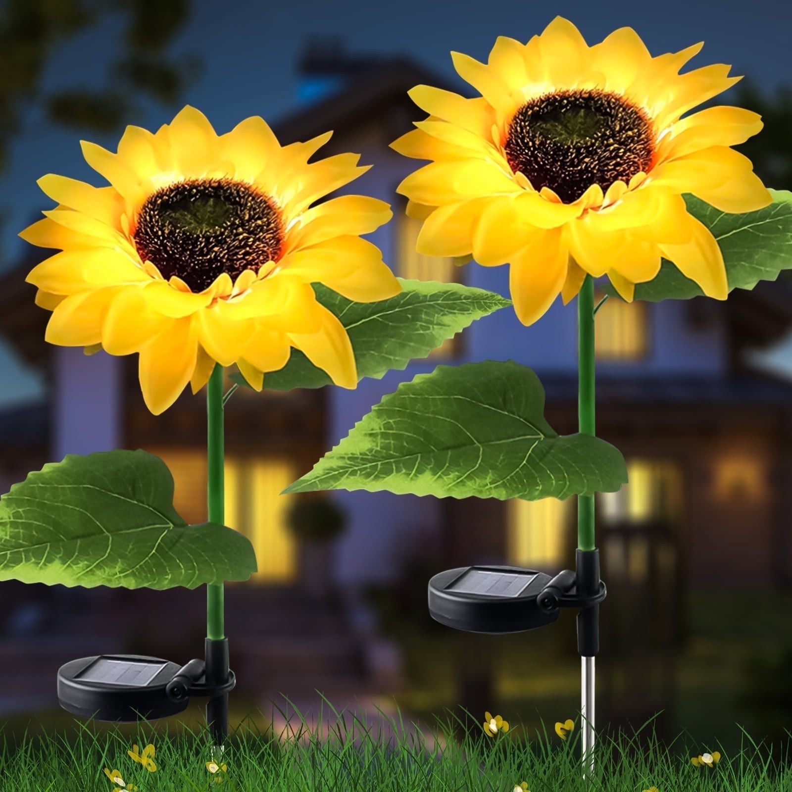 OriginalSourcing 2 Pcs Waterproof LED Sunflower Solar Lights for Garden ...