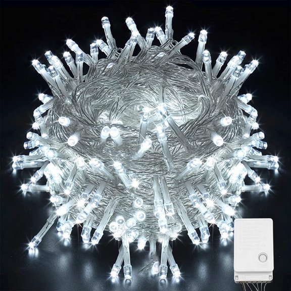 OriginalSourcing 33ft 100 LED Christmas Lights 8 Modes Fairy Lights Indoor Outdoor US Plug Clear Wire String Lights Waterproof for Wedding Party Christmas Tree Christmas Decor, Cool White