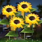 OriginalSourcing 4 Pcs Sunflower Solar Outdoor Lights Garden Stake Lights, Waterproof LED Solar Powered Lights for Patio Lawn Garden Yard Pathway Decoration