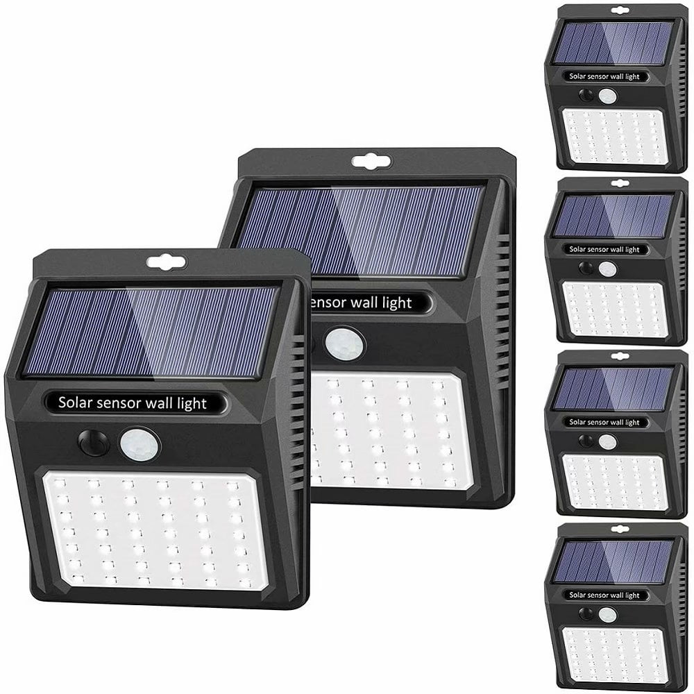 6-Pack Black Solar LED Motion Sensor Wall Lights