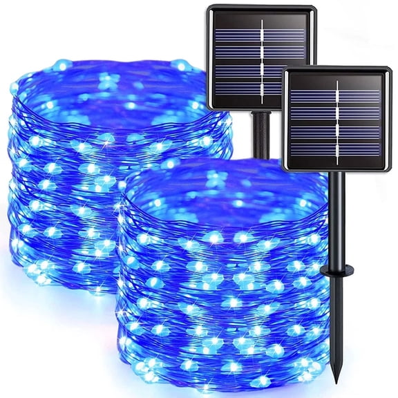 OriginalSourcing 72ft 200LED Solar String Lights Outdoor, Tree Lights Outdoor, Waterproof 8 Modes Fairy Lights for Garden Patio Party, Blue Light, 2 Pack