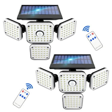 OriginalSourcing Solar Outdoors Wall Lights 144 LED with Remote Sensor, 4 Heads 270° Wide Range Lighting, Waterproof Outdoor Security Lights for Garden, Patio, Garage, 2 Pack