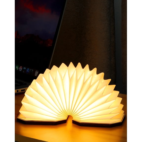 Originality Folding Accordion Lamp, Portable Wooden Desk Lamp, Japanese Gifts, Creative LED Paper Lantern with USB for Home Decoration(Walnut)