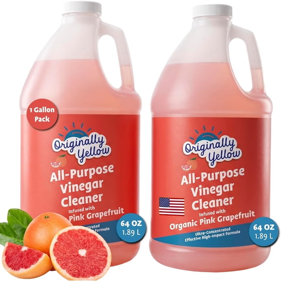 Originally Yellow Pink Grape Fruit Vinegar For Cleaning Purpose | USA Made All Purpose Cleaner | Use as Glass, Kitchen & Floor Cleaner | Plant Derived Cleaning Vinegar 1 Gallon in 2 pack | 128 Oz