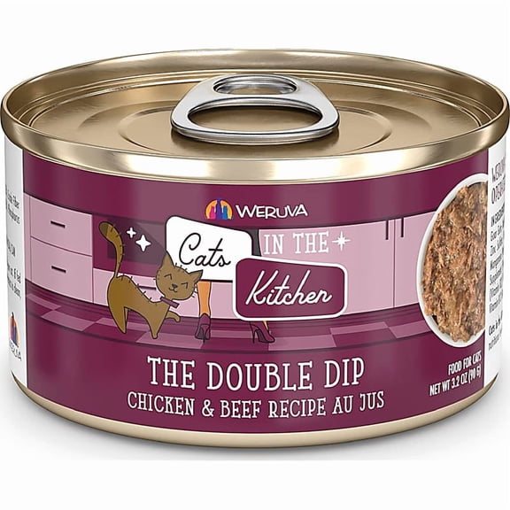 weruva Originals The Double Dip Chicken and Beef Recipe Au Jus Wet Cat Food 3.2 oz., Case of 24