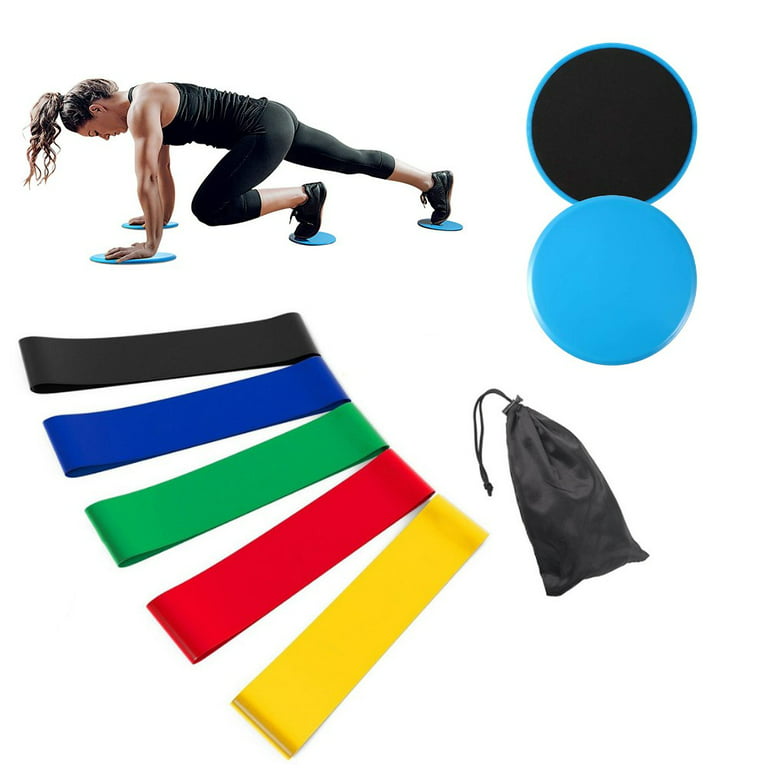 Originalsourcing 5 Size Resistance Loop Bands & Exercise Core Sliders Dual  Sided Gliding Discs for Full Body Workout Sports Fitness Home Gym Yoga 