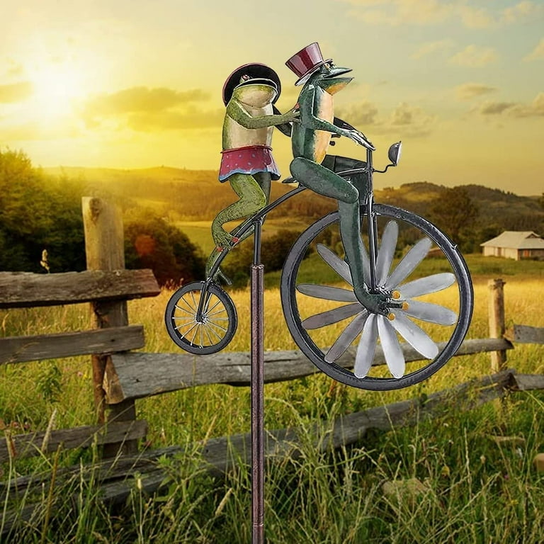 Originalsourcing Frog on a Vintage Bicycle Wind Spinner Metal Couple Wind Spinner Bicycle Art Weathervanes with Stainless Rod Decoration for Yard Patio Lawn Decor Christmas Decor Walmart
