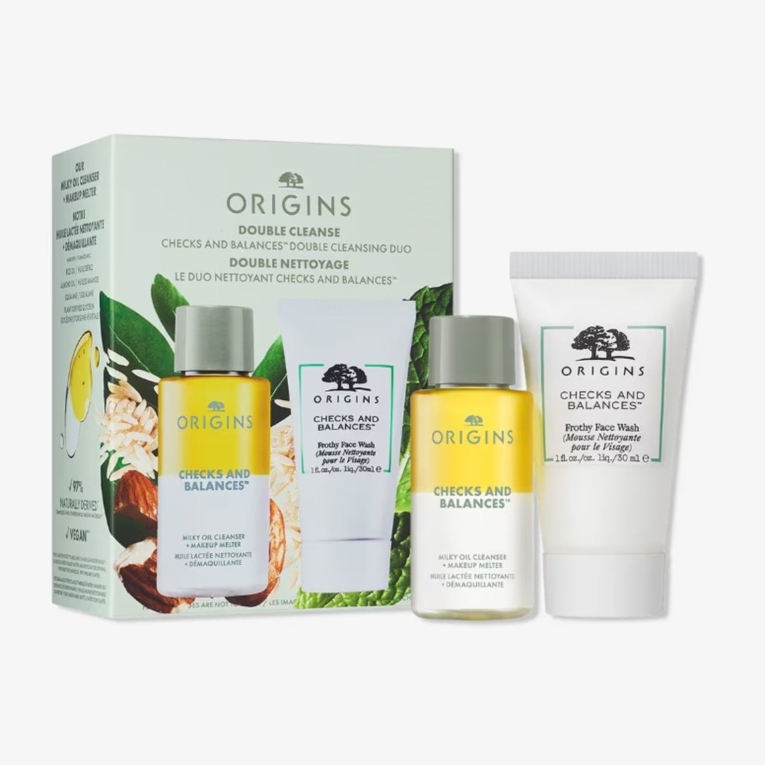 Origins Double Cleanse Checks and Balances Double Cleansing Duo - Milky Oil Cleanser and Face Wash - Travel Size