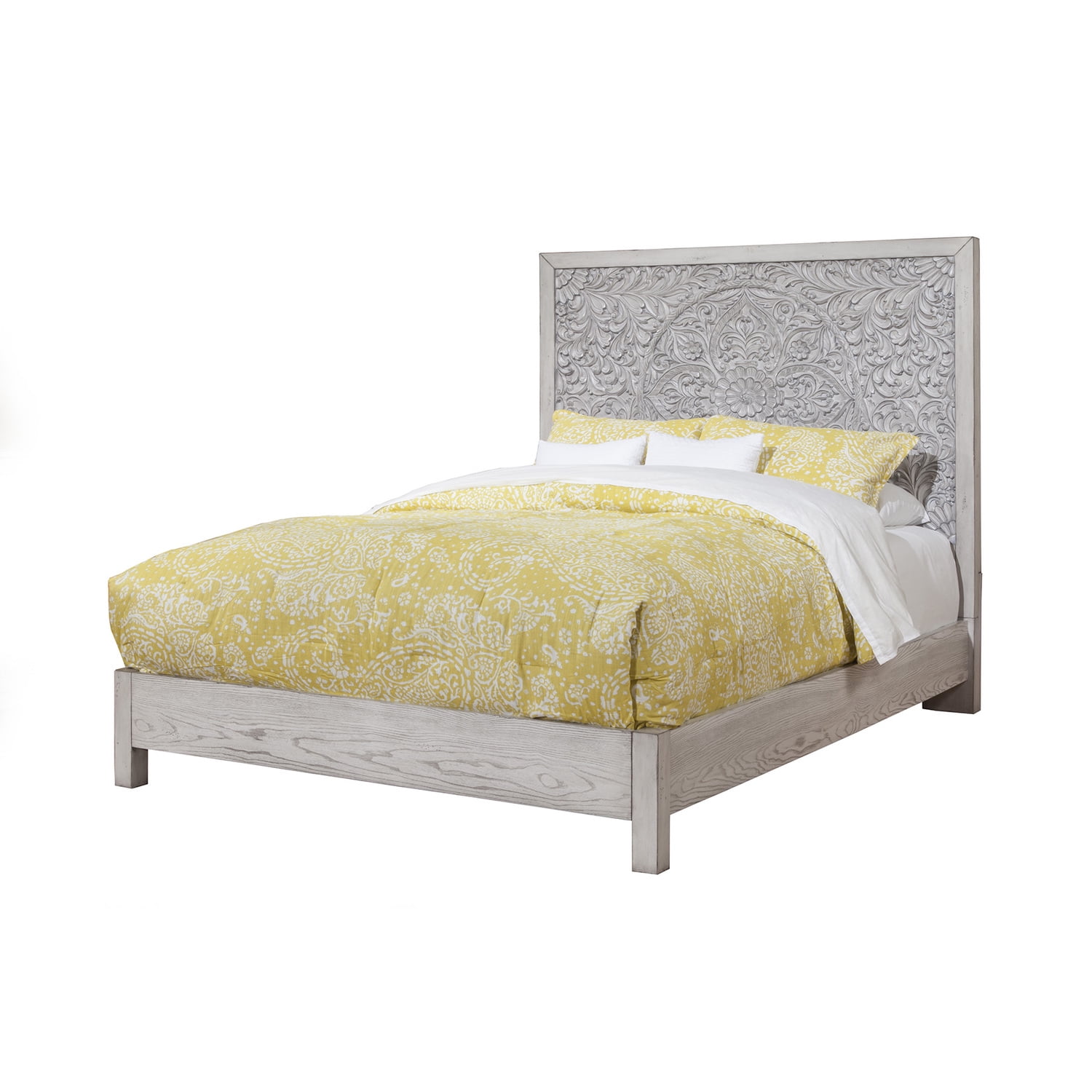 Aria Gray Mahogany California King Panel Bed with Carved Headboard