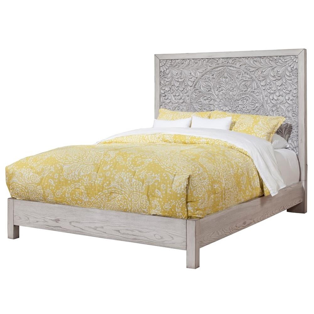 Aria Gray Mahogany California King Panel Bed with Carved Headboard