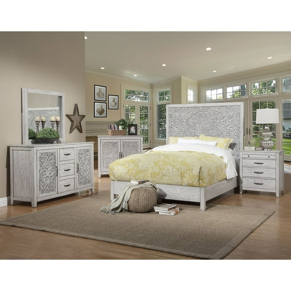 Origins by Alpine Aria Queen Panel Bed in Weathered Light Gray