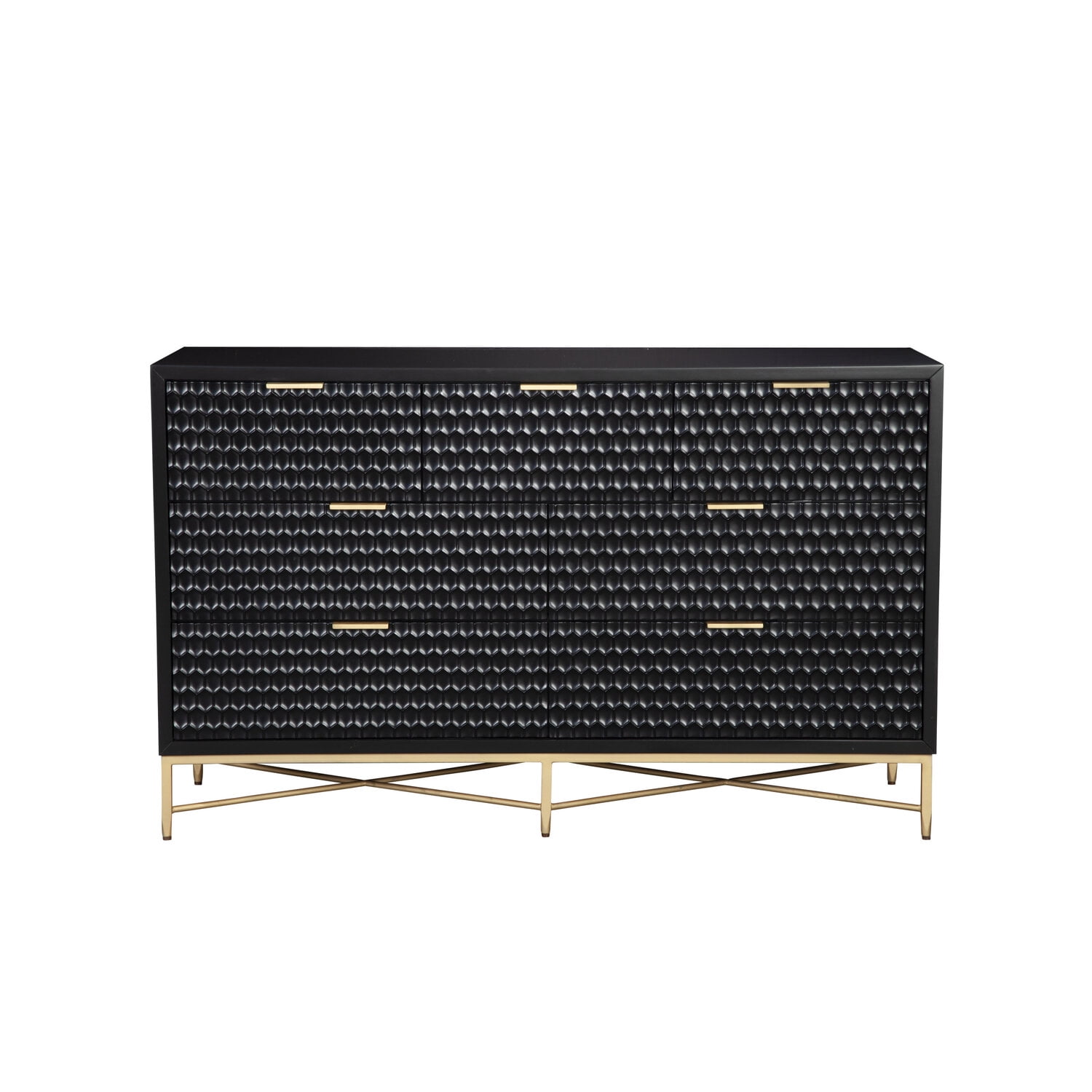 Black Pearl Contemporary 7-Drawer Dresser with Gold Accents
